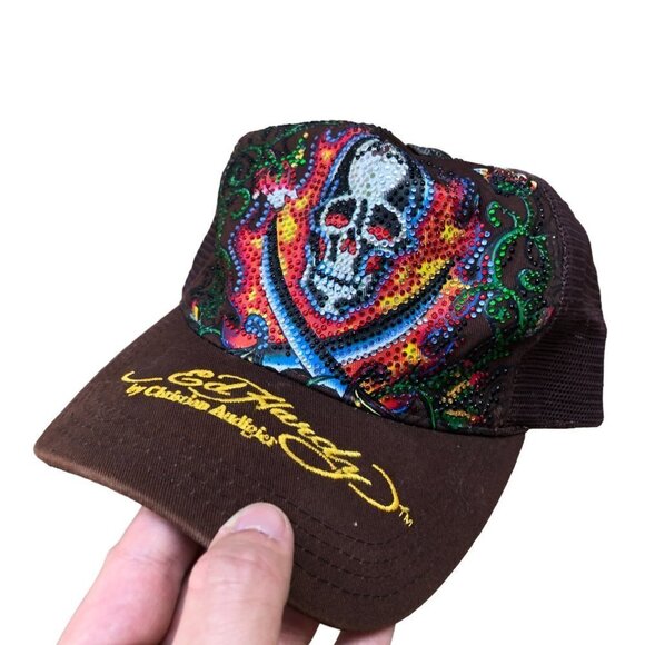 Vintage Ed Hardy By Christian Audigier Studded Skull Hat - Picture 9 of 12